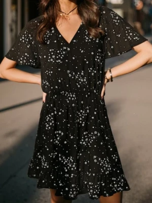 Sinsay - Sukienka z wiskozy w kwiatowy wzór - czarny