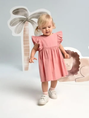 Sinsay - Sukienka ze strukturalnej tkaniny z ozdobnymi falbanami - różowy