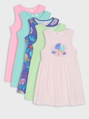 Sinsay - Sukienki bez rękawów marszczone w talii 5 pack - wielobarwny