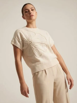 Sinsay - Sweter bez rękawów z tłoczonym kwiatem - biały