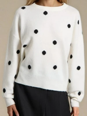 Sinsay - Sweter chunky w kropki z domieszką wełny - kremowy
