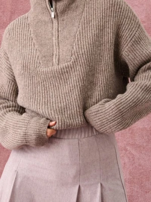 Sinsay - Sweter half-zip z domieszką wełny - brązowy