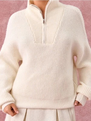 Sinsay - Sweter half-zip z domieszką wełny - kremowy