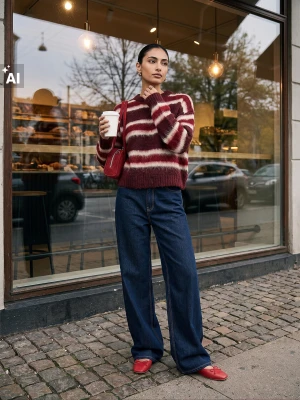 Sinsay - Sweter oversize w paski - czerwony