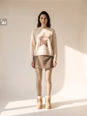 Sinsay - Sweter oversize z gwiazdą - kremowy