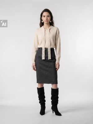 Sinsay - Sweter oversize z ozdobnym wiązaniem - kremowy