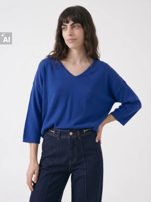 Sinsay - Sweter oversize z rękawami kimono, z domieszką wełny - niebieski