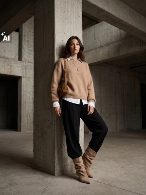 Sinsay - Sweter oversize z wełną - brązowy
