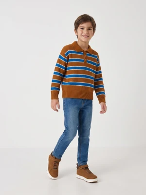 Sinsay - Sweter polo w paski - brązowy