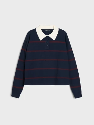 Sinsay - Sweter polo w paski z wiskozą - wielobarwny