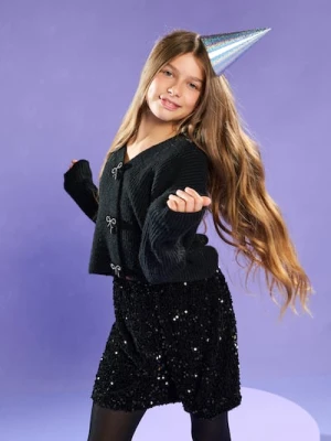 Sinsay - Sweter prążkowany z ozdobnymi zapięciami w kształcie kokard - czarny