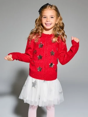 Sinsay - Sweter rozpinany z cekinowymi gwiazdkami - czerwony