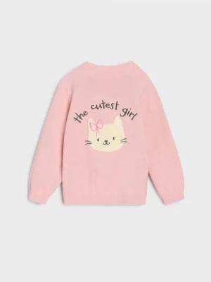 Sinsay - Sweter rozpinany z nadrukiem na plecach - różowy