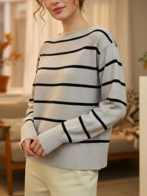 Sinsay - Sweter w paski - beżowy