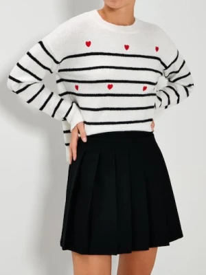 Sinsay - Sweter w paski i serca - biały
