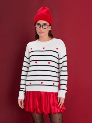 Sinsay - Sweter w paski i serca - biały