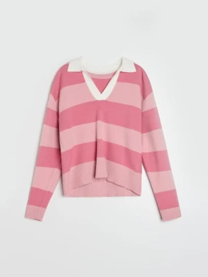Sinsay - Sweter w paski - różowy