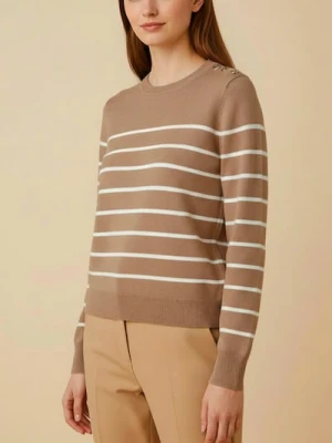 Sinsay - Sweter w paski z ozdobnymi guzikami na ramieniach - beżowy
