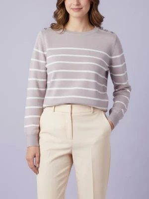 Sinsay - Sweter w paski z ozdobnymi guzikami na ramieniach - różowy