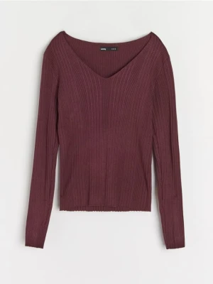 Sinsay - Sweter w prążki - bordowy