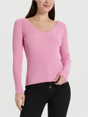 Sinsay - Sweter w prążki - różowy