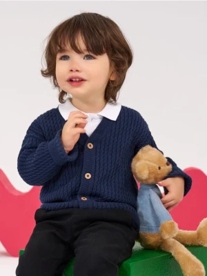 Sinsay - Sweter w serek zapinany na guziki - granatowy