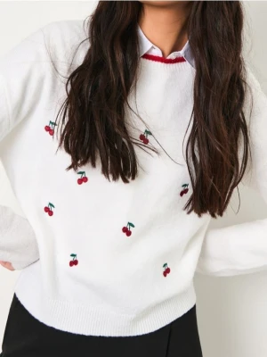 Zdjęcie produktu Sinsay - Sweter w wisienki - kremowy