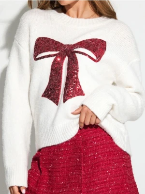 Sinsay - Sweter z cekinową aplikacją w kształcie kokardy i domieszką wełny - kremowy