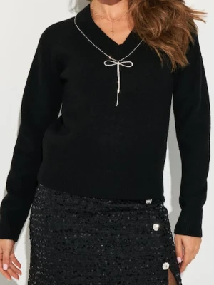 Sinsay - Sweter z cyrkoniami i domieszką wełny - czarny