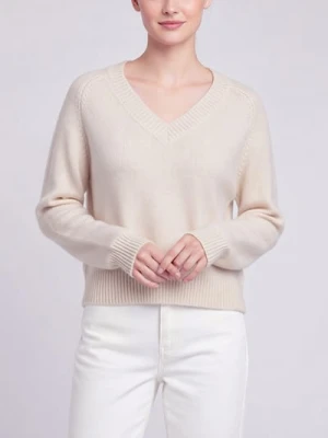 Sinsay - Sweter z dekoltem V - kremowy