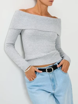 Sinsay - Sweter z dekoracyjnym dekoltem - szary