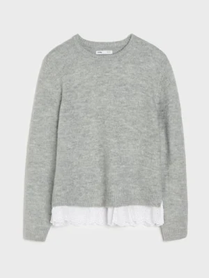 Sinsay - Sweter z haftowanym koszulowym dołem - szary