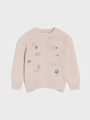 Sinsay - Sweter z haftowanymi kwiatami - kremowy