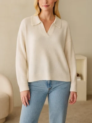 Sinsay - Sweter z kołnierzem - kremowy