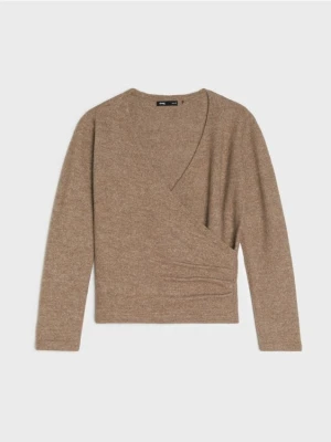 Sinsay - Sweter z kopertowym dekoltem z domieszką wełny - brązowy