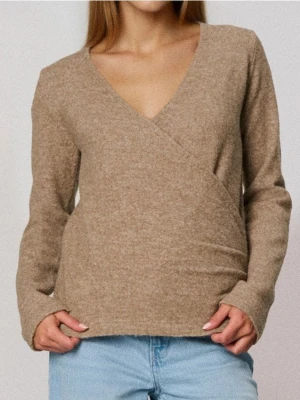 Sinsay - Sweter z kopertowym dekoltem z domieszką wełny - brązowy