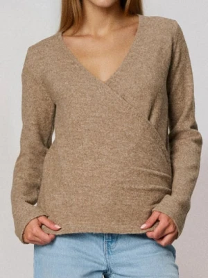 Sinsay - Sweter z kopertowym dekoltem z domieszką wełny - brązowy