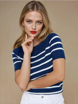 Sinsay - Sweter z krótkim rękawem - granatowy