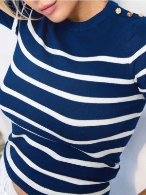 Sinsay - Sweter z krótkim rękawem - granatowy