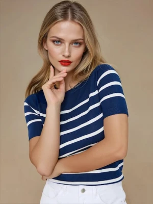 Sinsay - Sweter z krótkim rękawem - granatowy