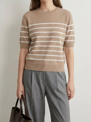 Sinsay - Sweter z krótkim rękawem w paski - beżowy