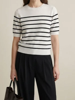 Sinsay - Sweter z krótkim rękawem w paski - biały