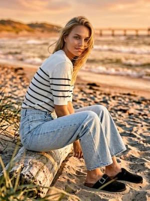 Sinsay - Sweter z krótkim rękawem w paski - biały