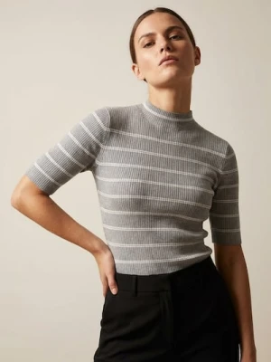 Sinsay - Sweter z krótkim rękawem w paski - szary