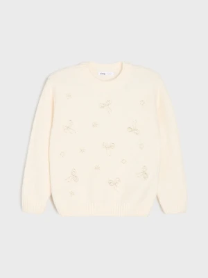 Sinsay - Sweter z motywem kokardek - kremowy