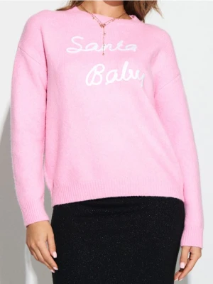 Sinsay - Sweter z motywem świątecznym z domieszką wełny - różowy