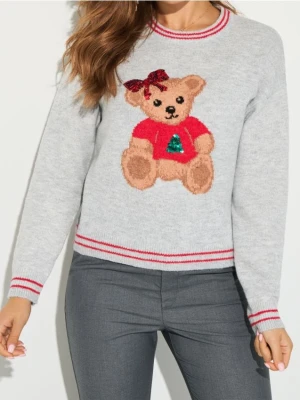 Sinsay - Sweter z motywem świątecznym z domieszką wełny - szary