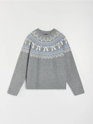 Sinsay - Sweter z motywem świątecznym z domieszką wełny - szary