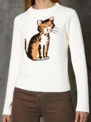 Sinsay - Sweter z nadrukiem - kremowy