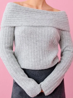 Sinsay - Sweter z odkrytymi ramionami i domieszką wełny - szary